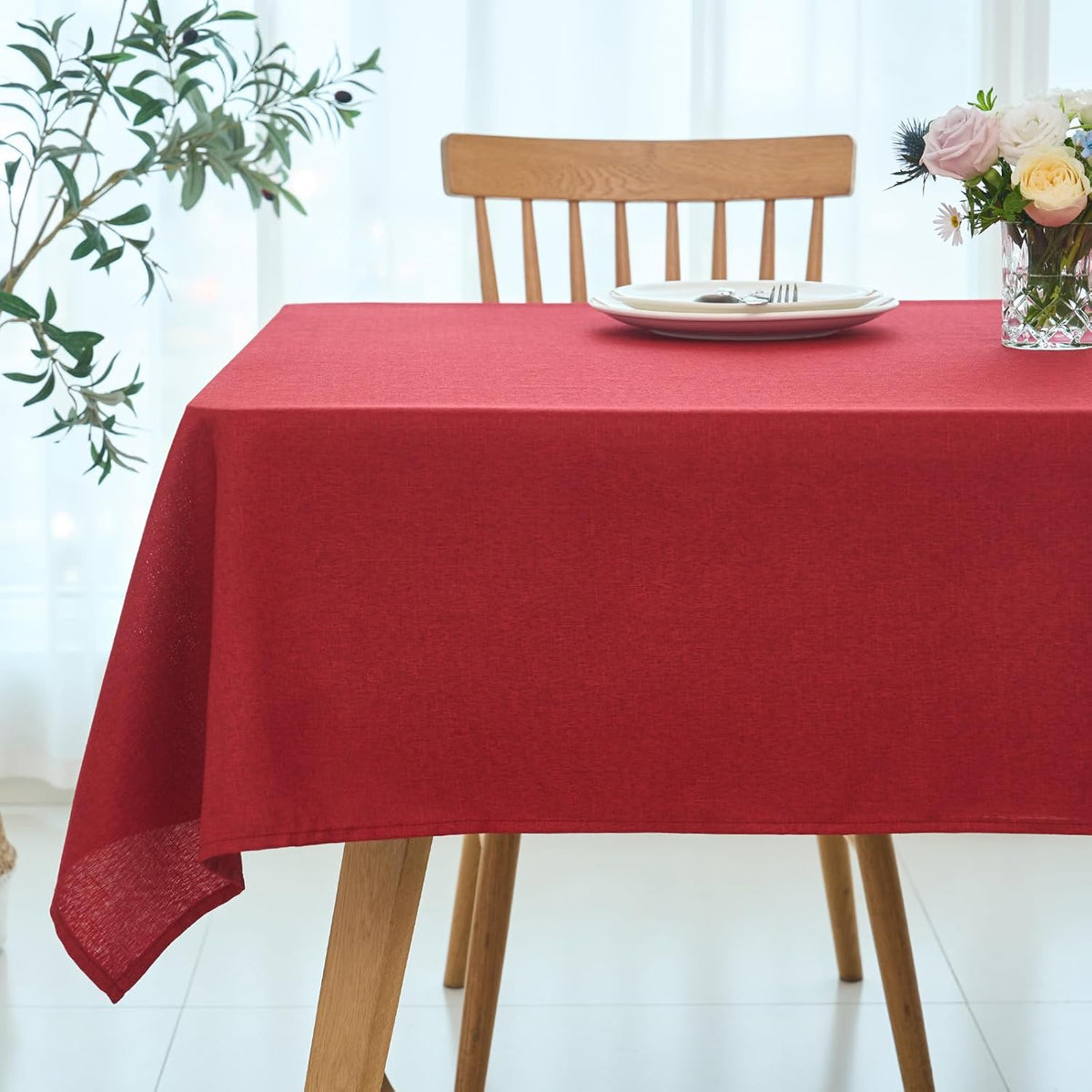 maxmill Linen Textured Rectangular Tablecloth Water Resistant Wrinkle Free Spill-Proof, Soft Table