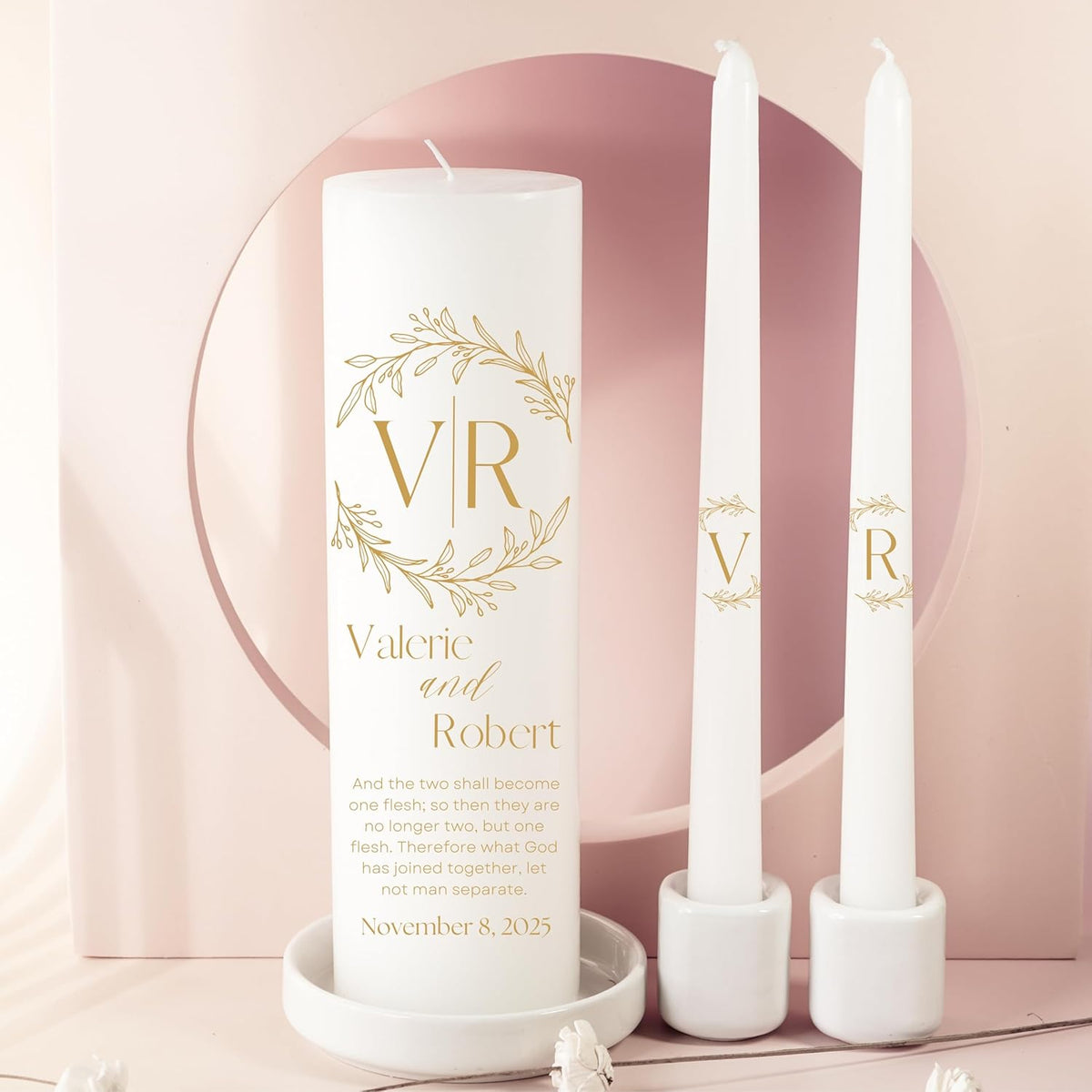 Unity Candles for Wedding, Modern Unity Set, Custom and Personalized Pillar and Taper Candles with