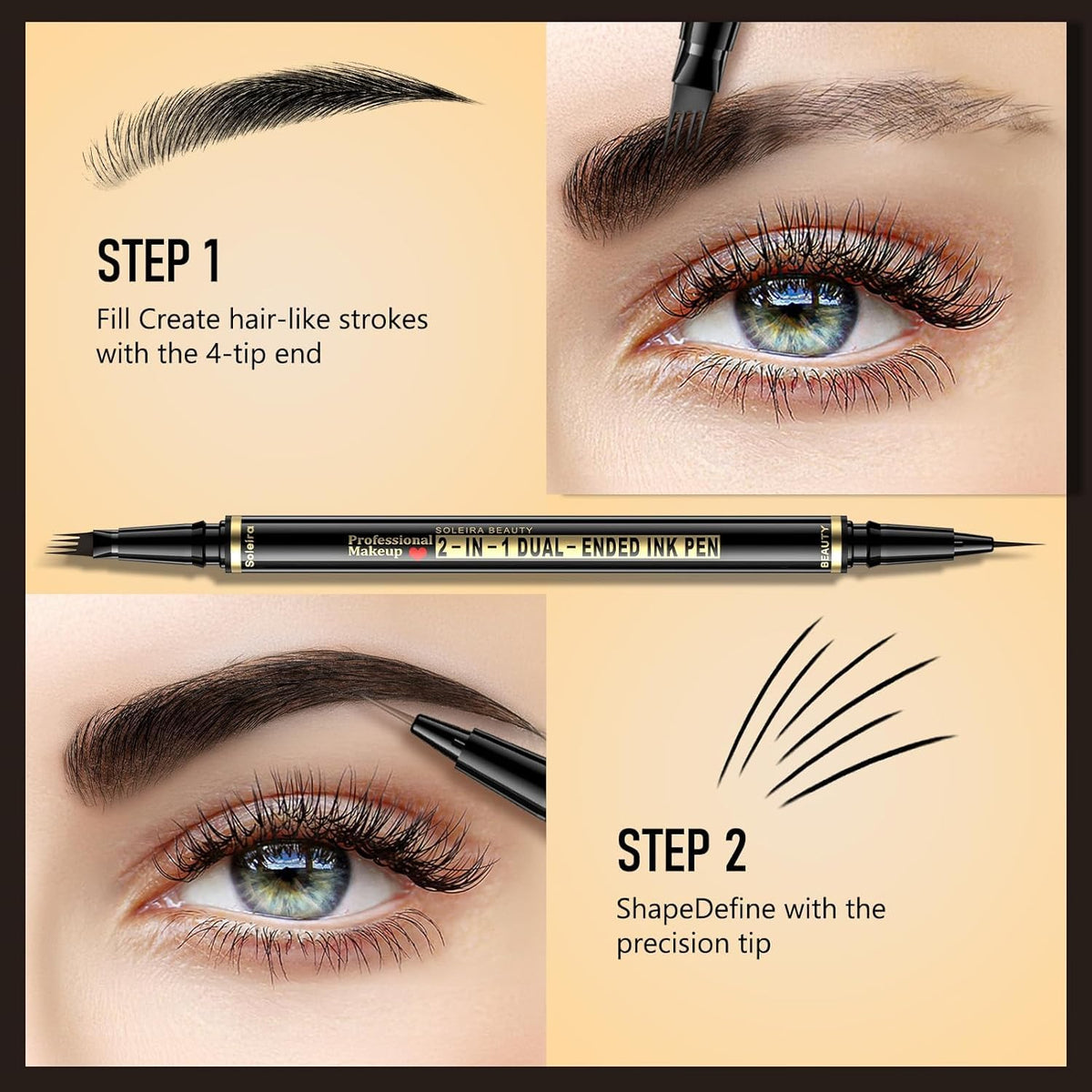 Waterproof Eyebrow Pencil with 4 Tip Microblading Pen and Dual-ended Brush, for Natural-Looking