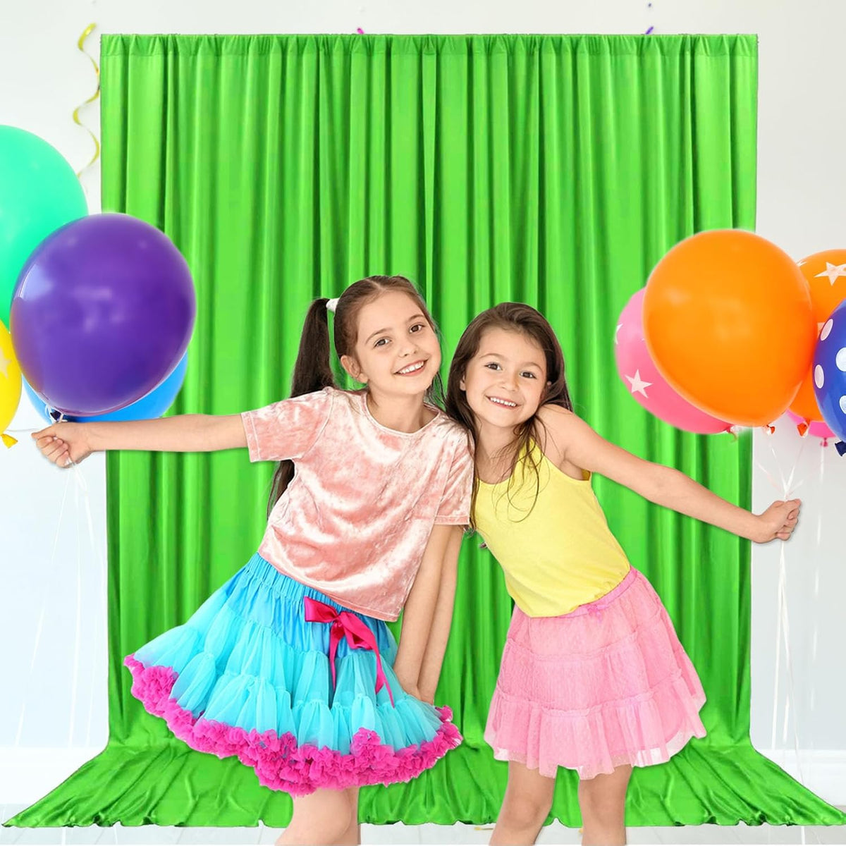 10ft x 10ft Emerald Green Backdrop Curtains for Parties, Fabric Satin Background Curtain with Rod