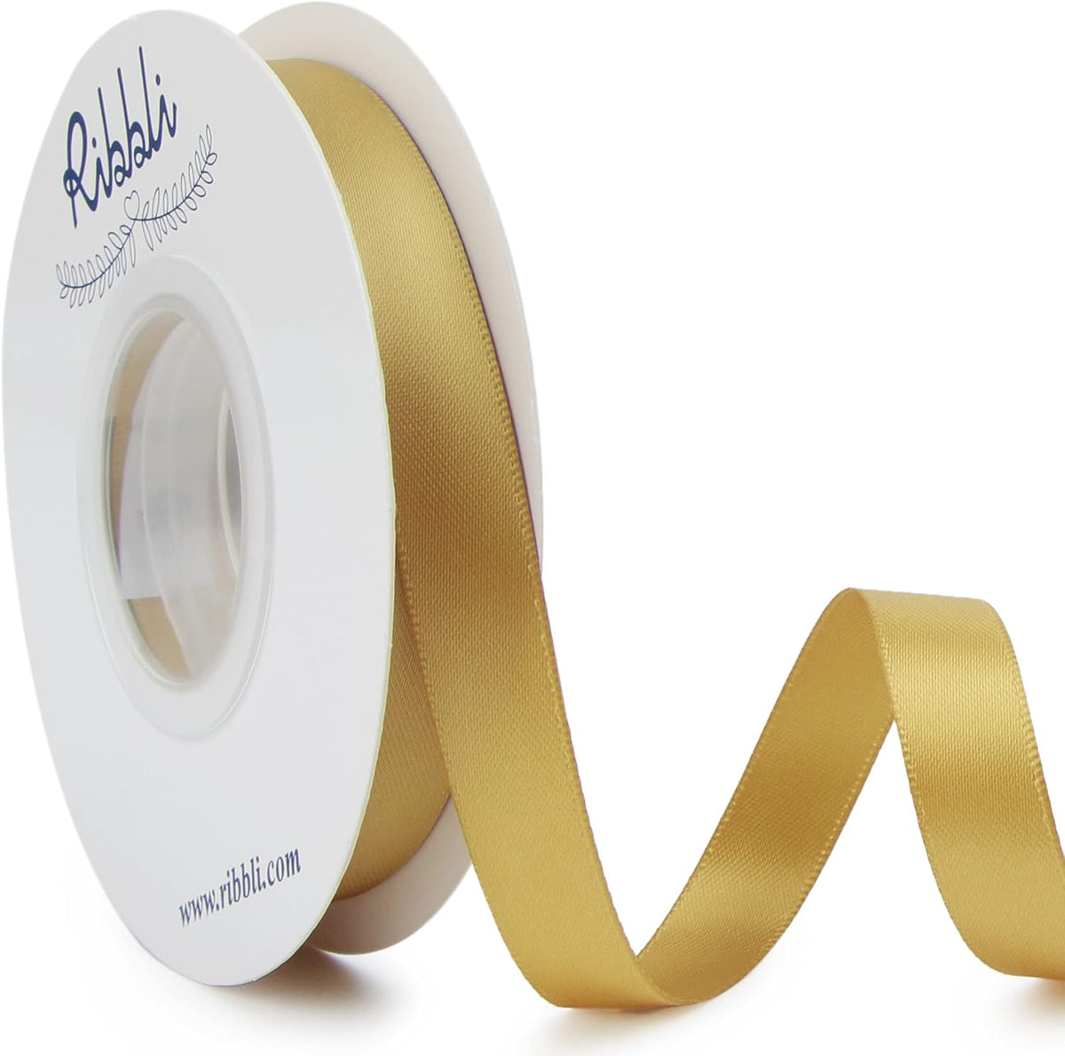 Ribbli Gold Double Faced Satin Ribbon,1/2 Inch x Continuous 25 Yards,Use for Craft Bows Bouquet