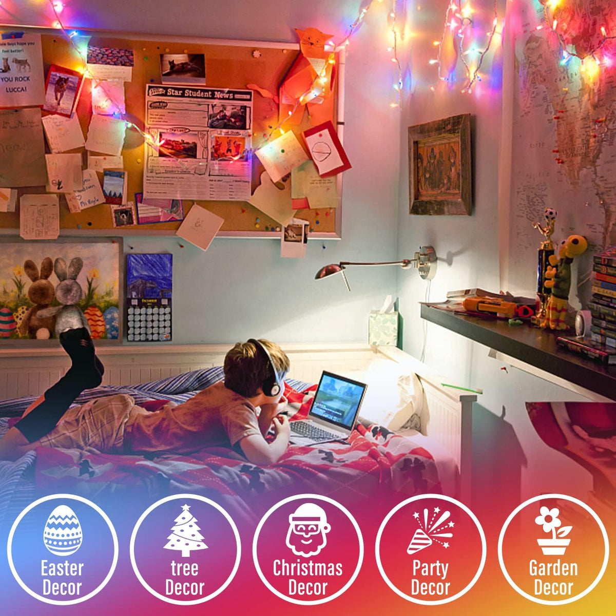 JMEXSUSS 300 LED Multicolor Christmas Tree Lights 8 Modes Colored String Lights Indoor Outdoor