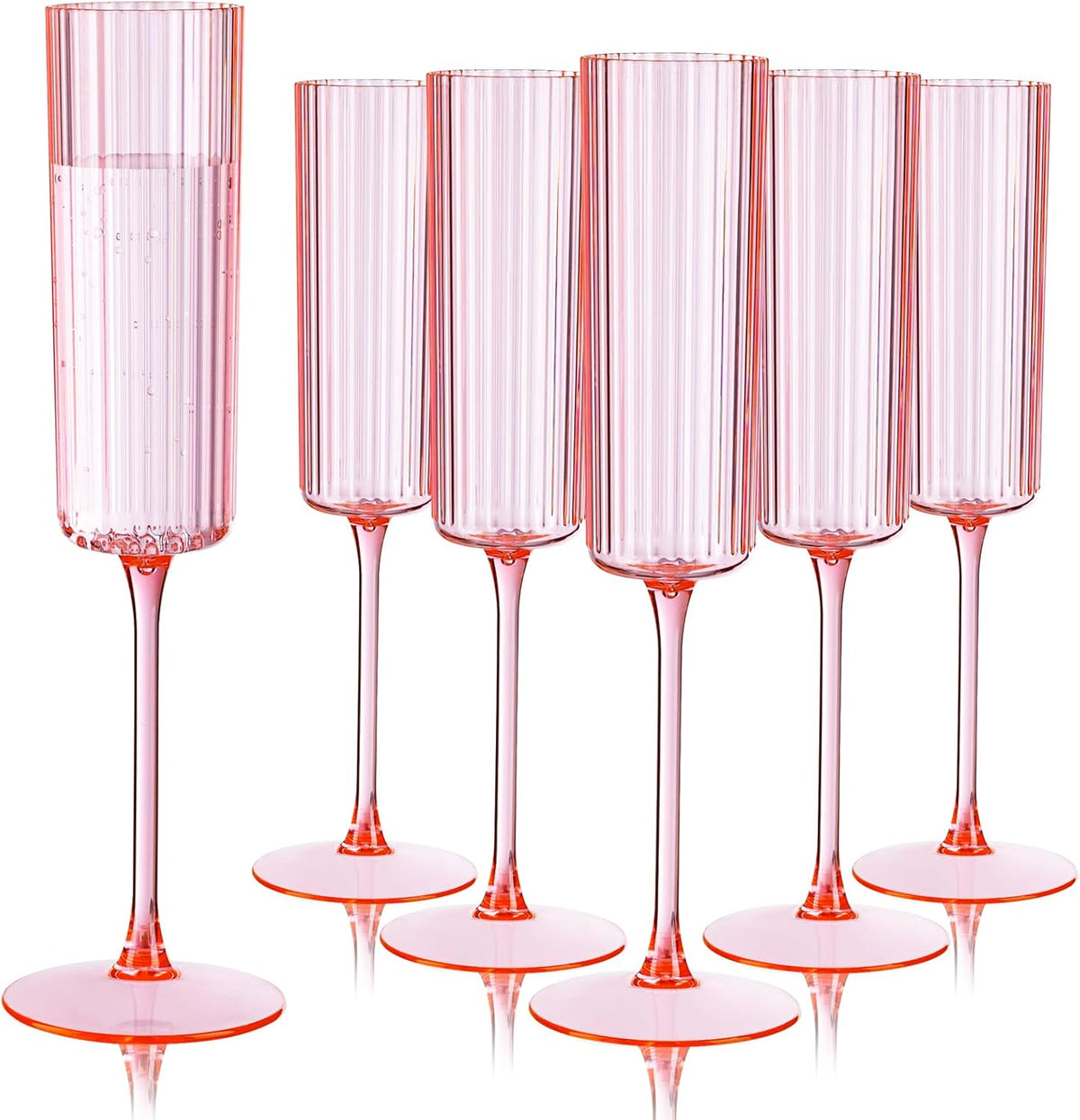 Ciaell 24 Pack Pink Plastic Champagne Flutes - 6oz Ribbed Disposable Champagne Glasses - Pink