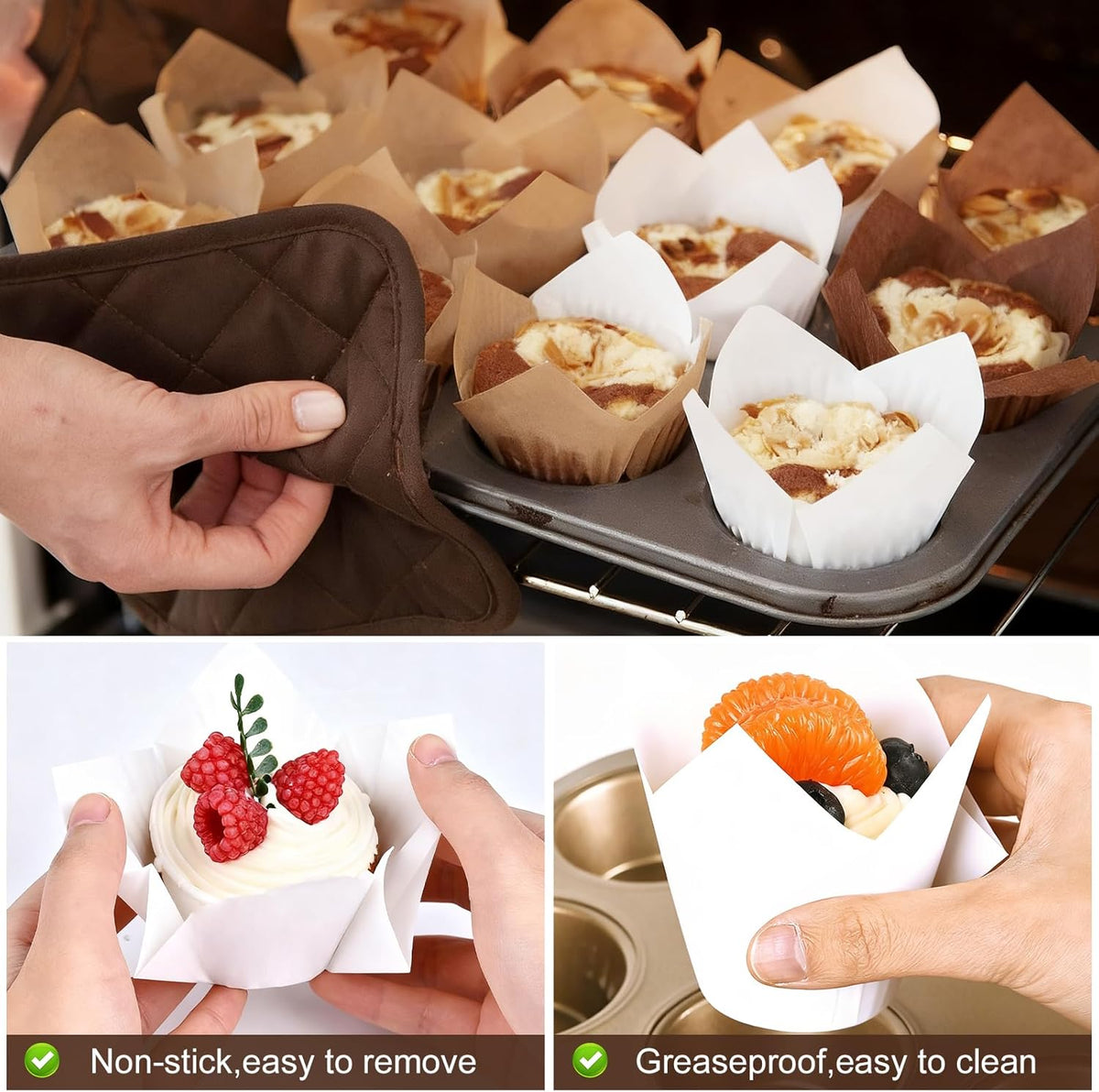 Tulip Cupcake Liners for Baking 200 Cups, Unbleached Parchment paper Muffin Liners, Upgraded