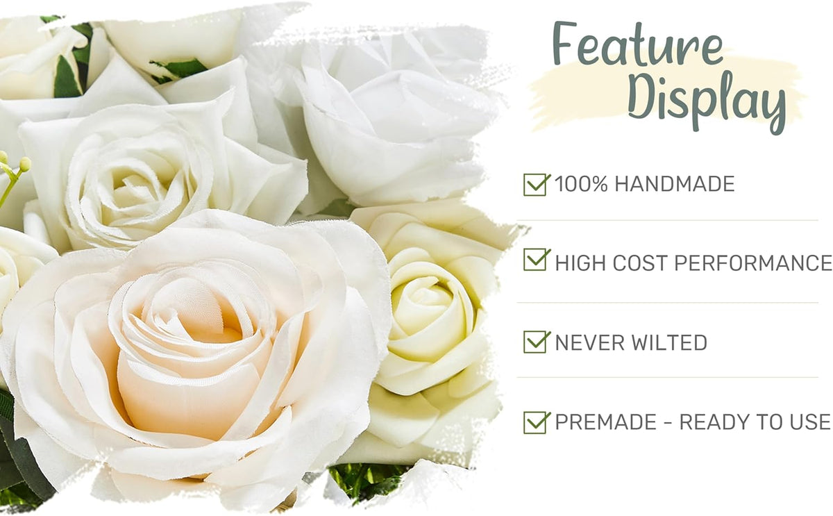 Wedding Arch Flowers with Drapes Kit (Pack of 4) - 2pcs Artificial Ivory & White Deluxe Swag with