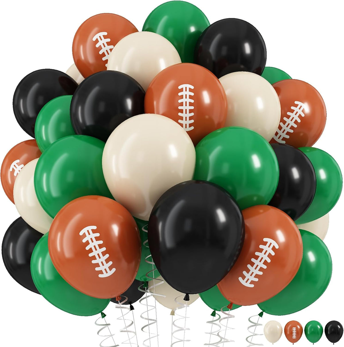 Football Balloons, 12 Inch Dark Green Black White Sand with Brown Printed Sports Latex Balloon for