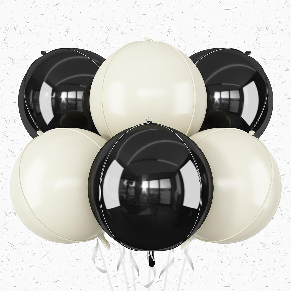 6Pcs Black Sand White Round Foil Balloons,Giant 4D Round Ball Balloon,22 Inch Balloons for Birthday