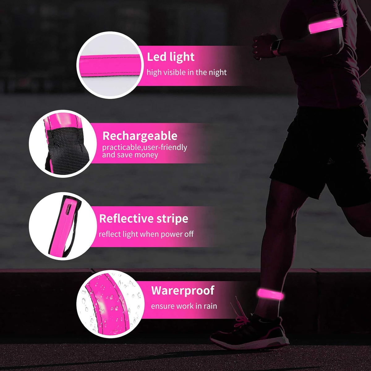 Rechargeable LED Armband for Running(2 Pack), Light Up LED Armband, High Visibility Reflective