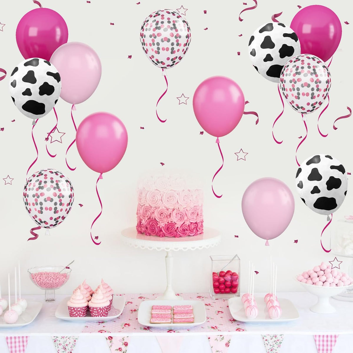Cow Balloons, 12 Inch Pink Cow Print Balloon Hot Pink Pastel Pink Confetti Pink Helium Latex