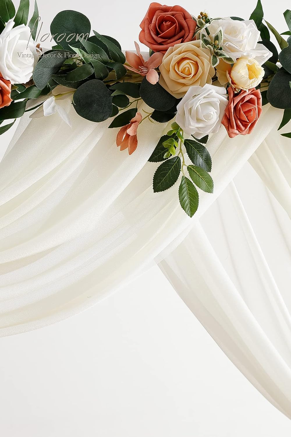Floroom Wedding Arch Draping Fabric 2 Panels 20Ft Ivory Chiffon Fabric Drapes Arbor Drapery Wedding
