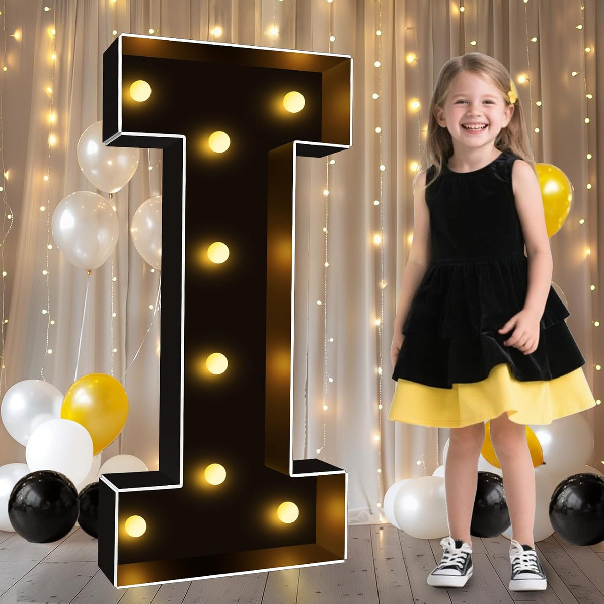 Pooqla 3FT Marquee Light Up Letters, Black LED Party Decor Large Marquee Letters 3 Feet Tall, Giant