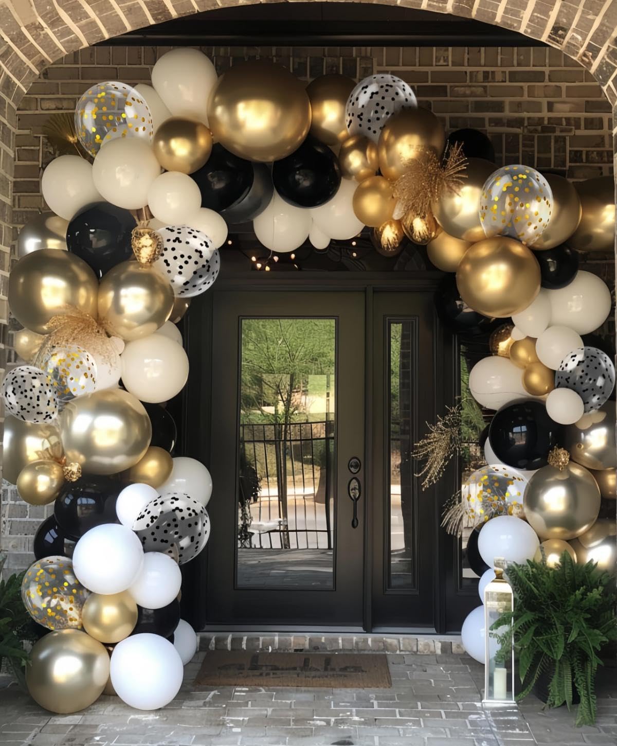300 Pcs Black Gold Confetti Balloons Set Lncludes 12 inch Black White Gold and Confetti Balloons