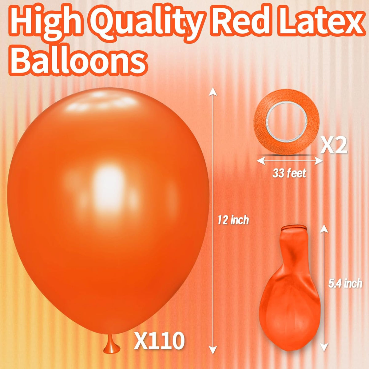 KAWKALSH Orange Balloon 12 Inch, 110pcs Latex Party Balloons Helium Bright Color for Birthday Baby