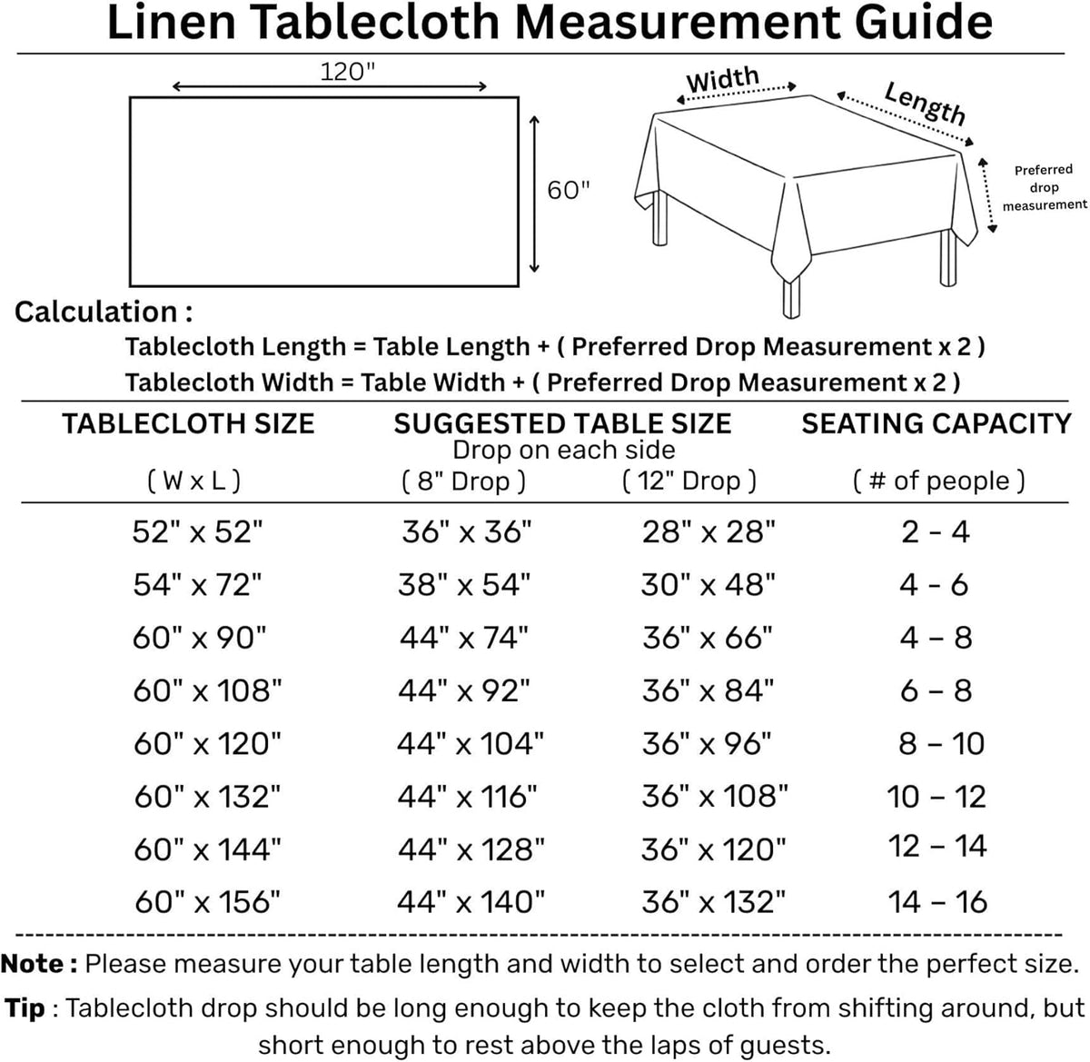 Solino Home Soft Grey Linen Tablecloth 60 x 120 Inch - 100% Pure Linen Hemstitch Table Cloth for