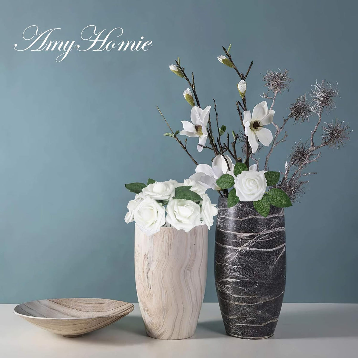 AmyHomie Artificial Flowers White Rose 100pcs Real Looking Fake Roses w/Stem for DIY Wedding