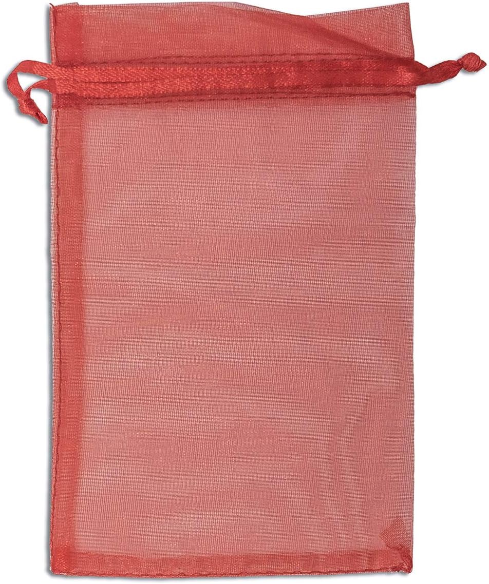TheDisplayGuys 48-Pack 6x8 Red Sheer Organza Gift Bags with Drawstring, Jewelry Candy Treat Wedding
