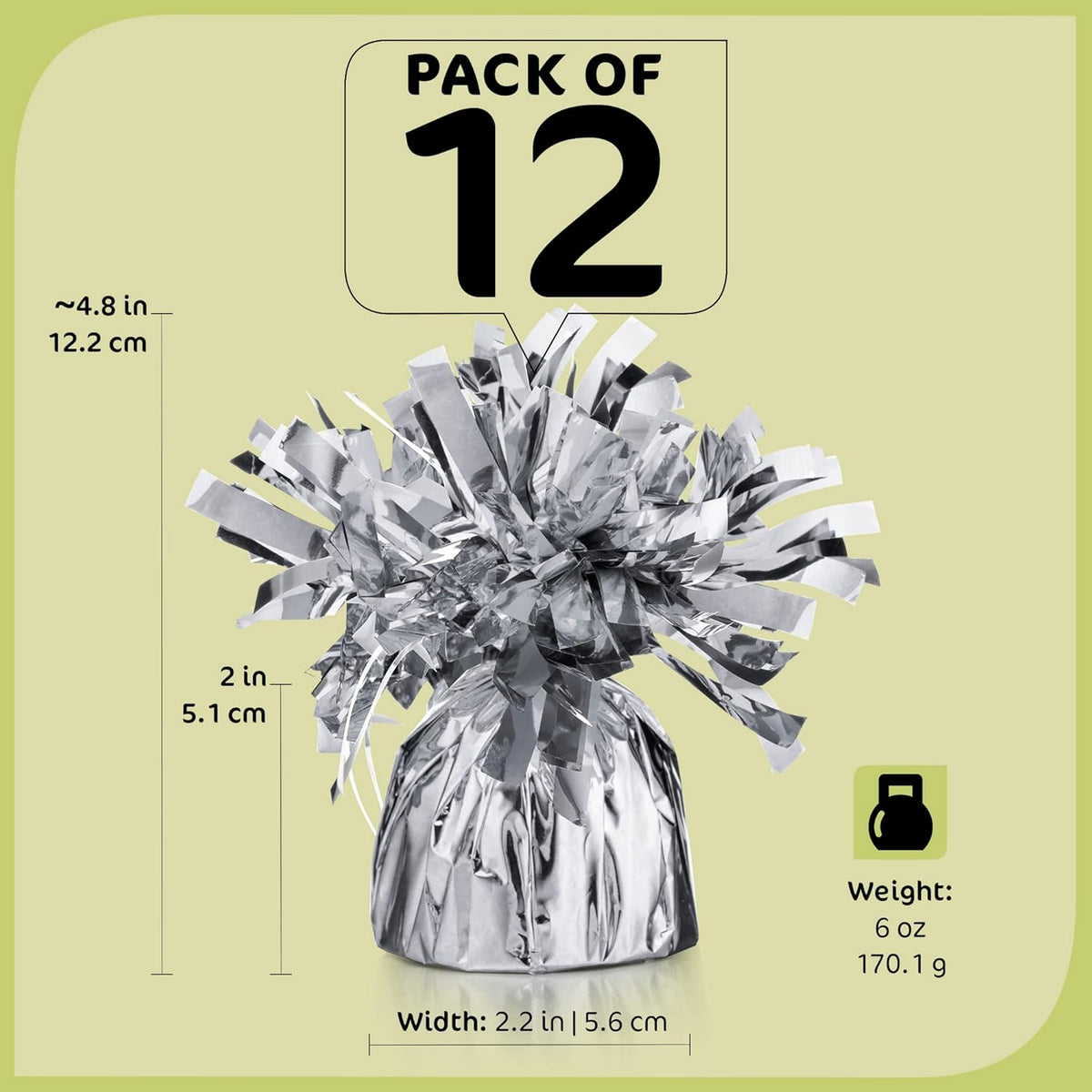 Silver Balloon Weights, Heavy Balloon Weight Pack of 12 Metallic Foil Weights for Balloons