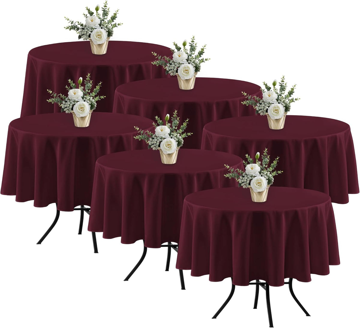 Fitable 6 Pack Burgundy Round Table Clothes - 70 Inches in Diameter - Stain Resistant and Washable