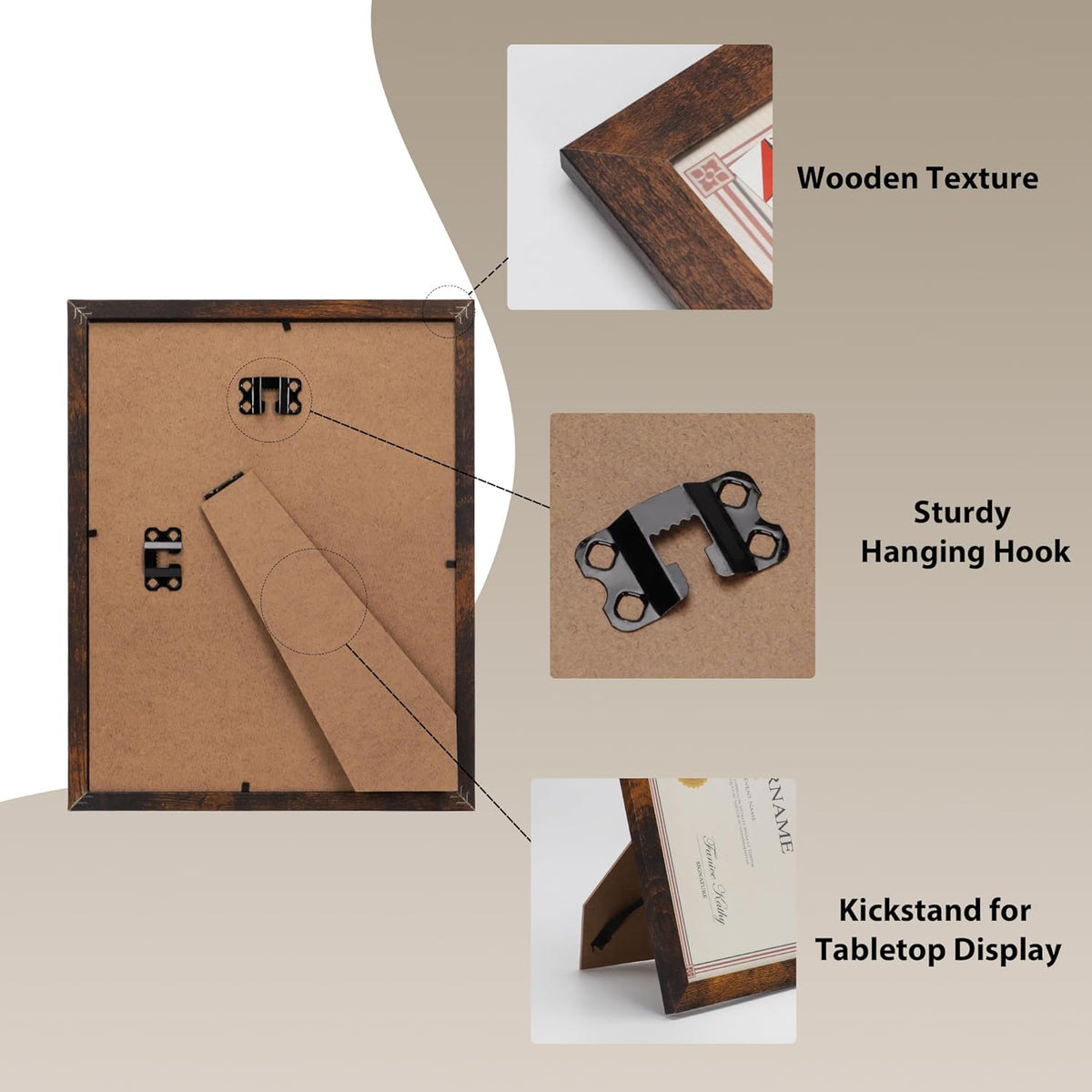 PETAFLOP Bulk 8.5 by 11 Picture Frame Certificate Document Frame Set of 18, Brown Frames for Wall