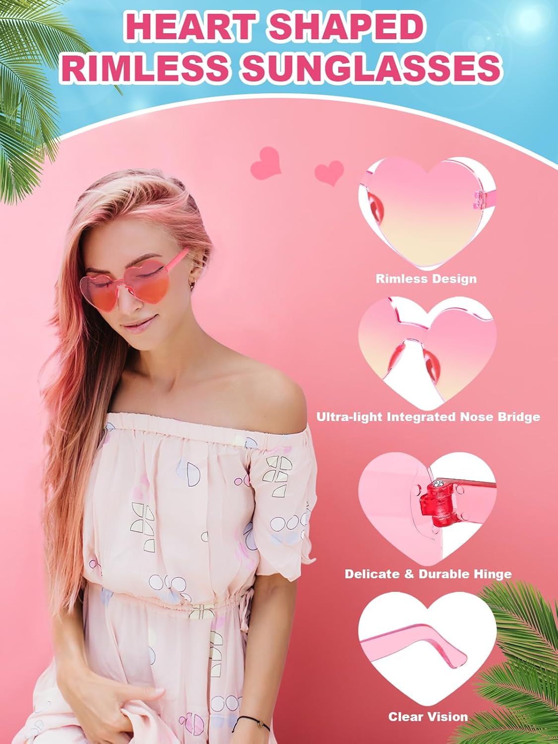 12 Pairs Heart Shaped Sunglasses for Women Colorful Glasses Fun Trendy Transparent Heart Sunglasses
