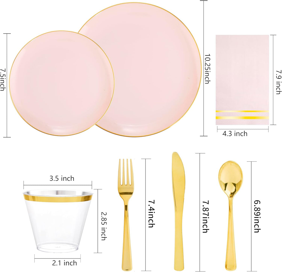 NOCCUR 350PCS Pink and Gold Plastic Plates - Pink Disposable Plastic Dinnerware Set for 50 Guests