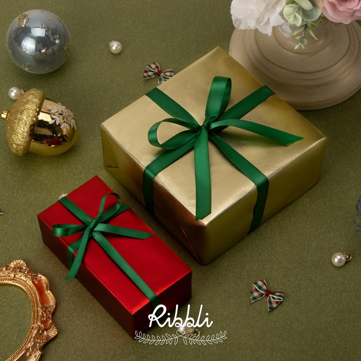 Ribbli Forest Green Double Faced Satin Ribbon,1/2 Inch x Continuous 25 Yards,Use for Craft Bows