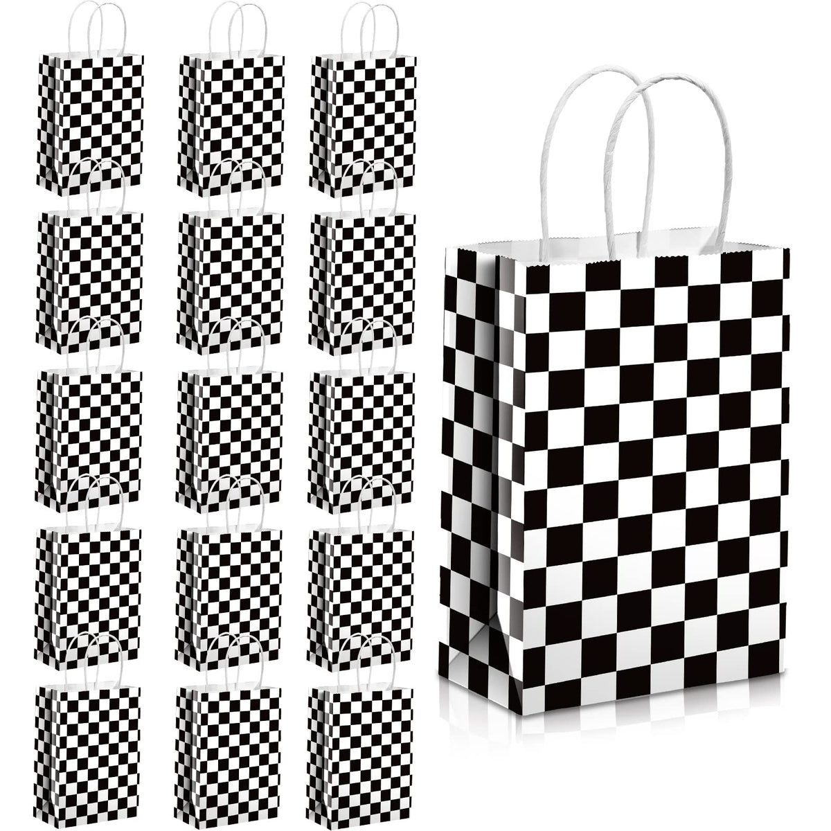 Epakh 16 Pcs Race Car Party Favor Bags, Checkered Flag Treat Bags