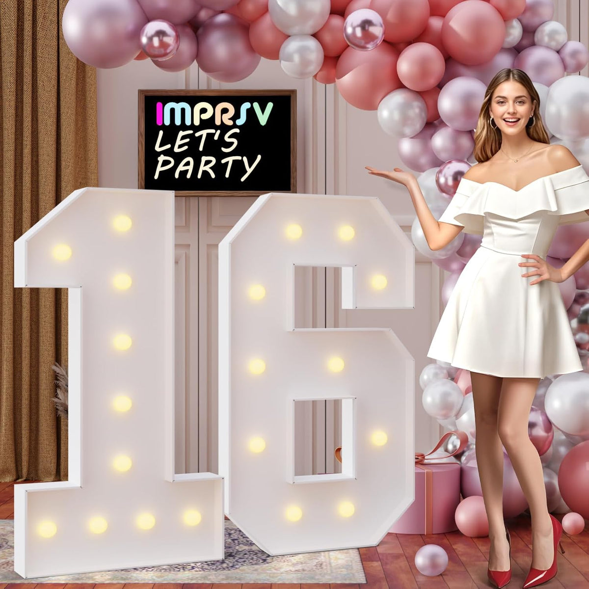 imprsv 4FT Marquee Numbers 16,DIY Light Up Numbers for 16th Birthday Decorations, Party