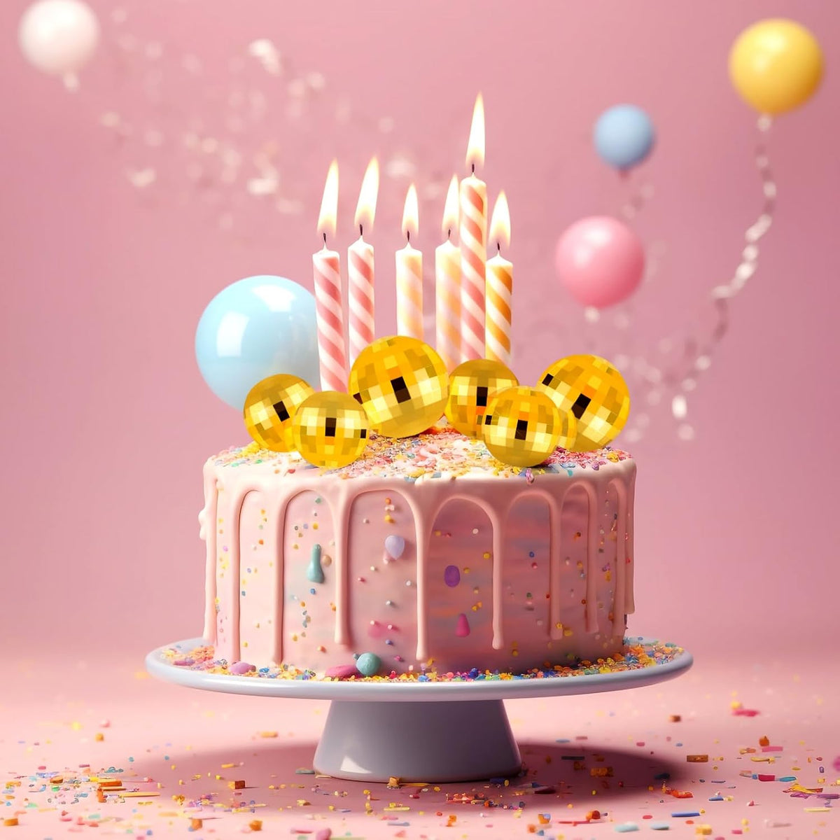 ASTARON 20 Pcs Disco Ball Cake Topper Decorations Sticks Gold Cake Balls Picks Toppers for Birthday