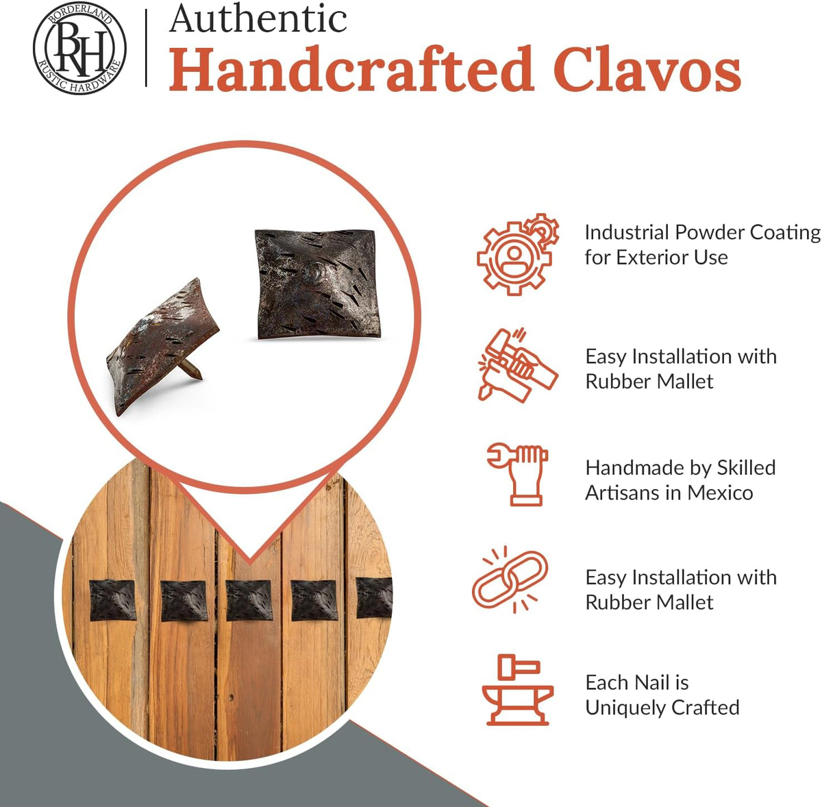 50 Pack 1.5" Square Head Iron Clavos Decorative Nails – Unfinished – Handmade Rustic Square