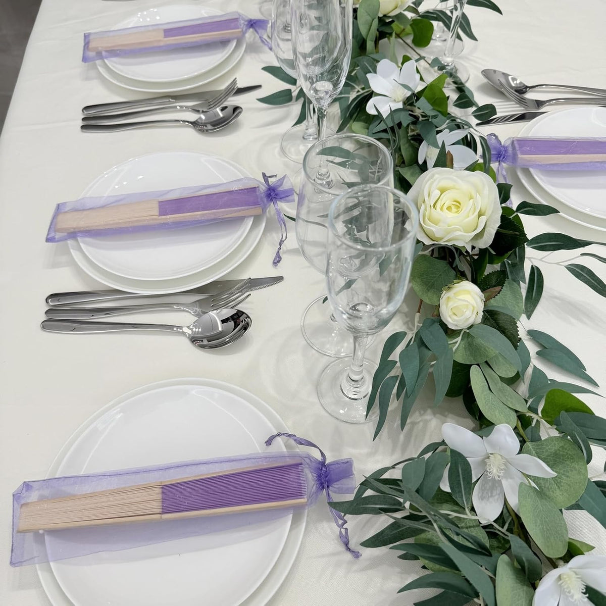 24pcs Imitated Silk Hand Fan Imitated Silk Fabric Bamboo Handheld Folded Fan Bridal Dancing Props