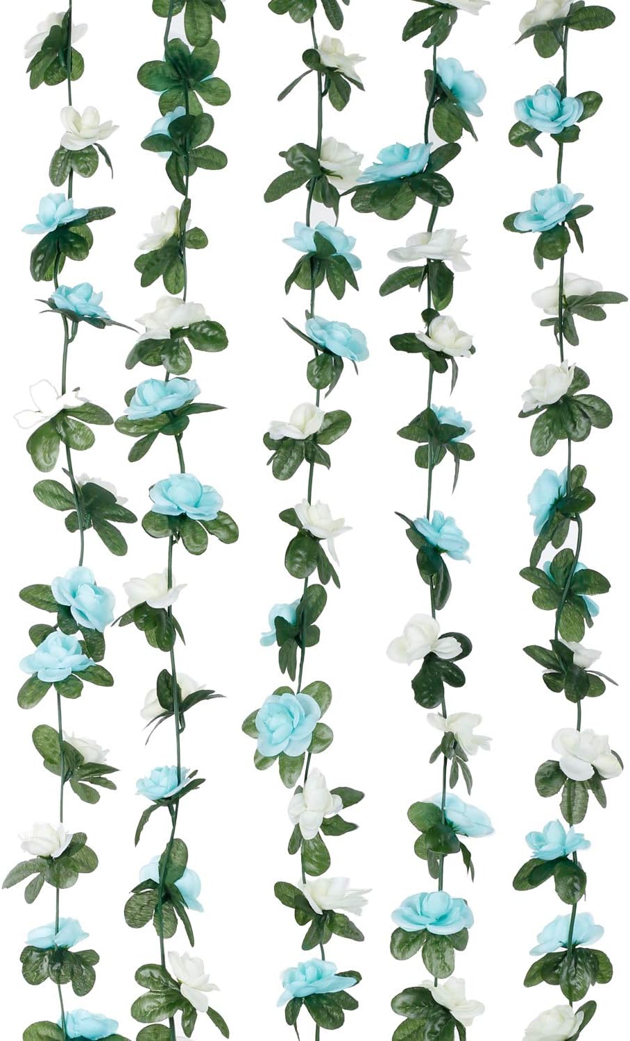 Miracliy 5Pcs 41FT Blue and White Flower Garland Artificial Rose Arch Vines Fake Spring Floral