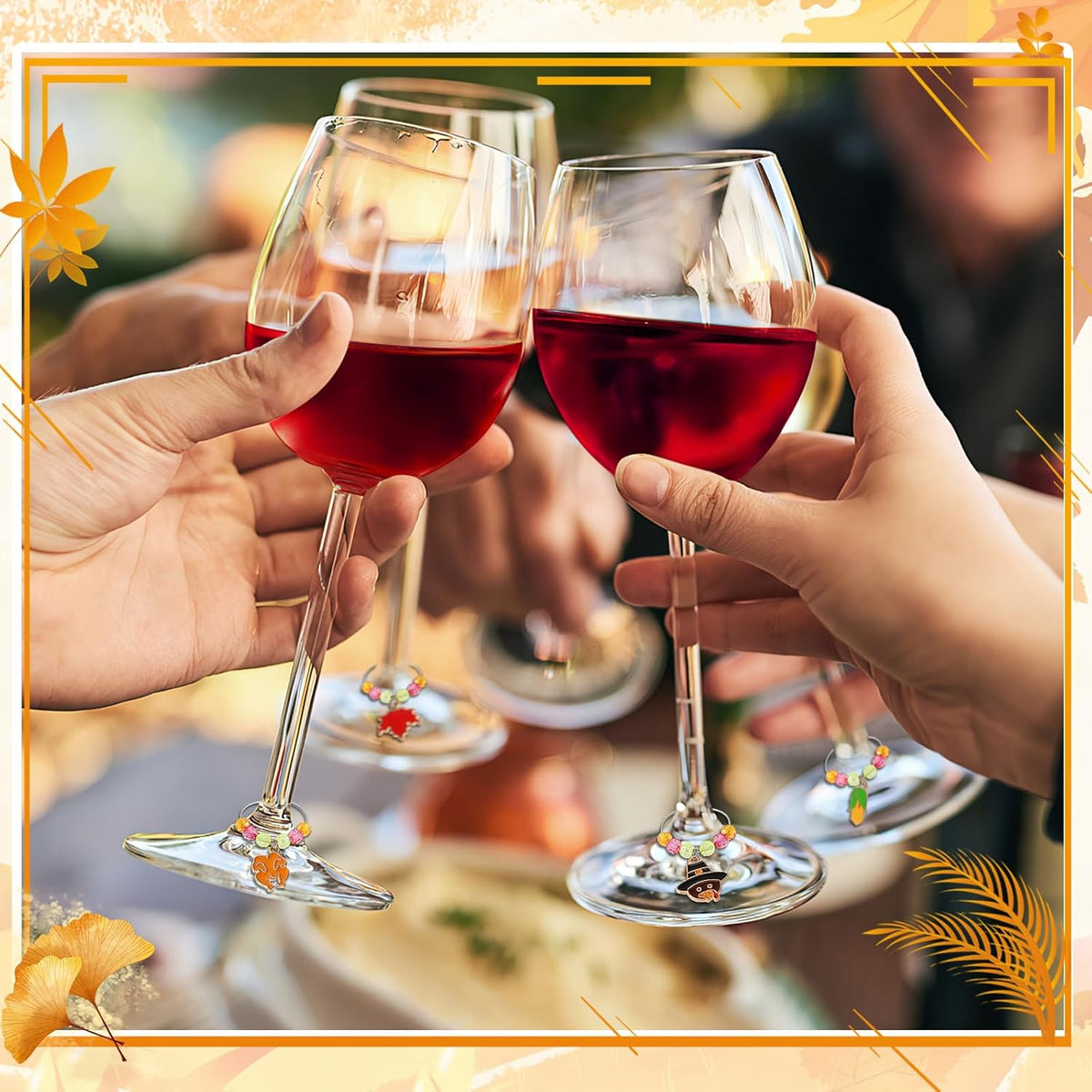 SANNIX Thanksgiving Wine Glass Charms, 24pcs Wine Glass Identifiers for Stem Glasses, Hostess Gifts