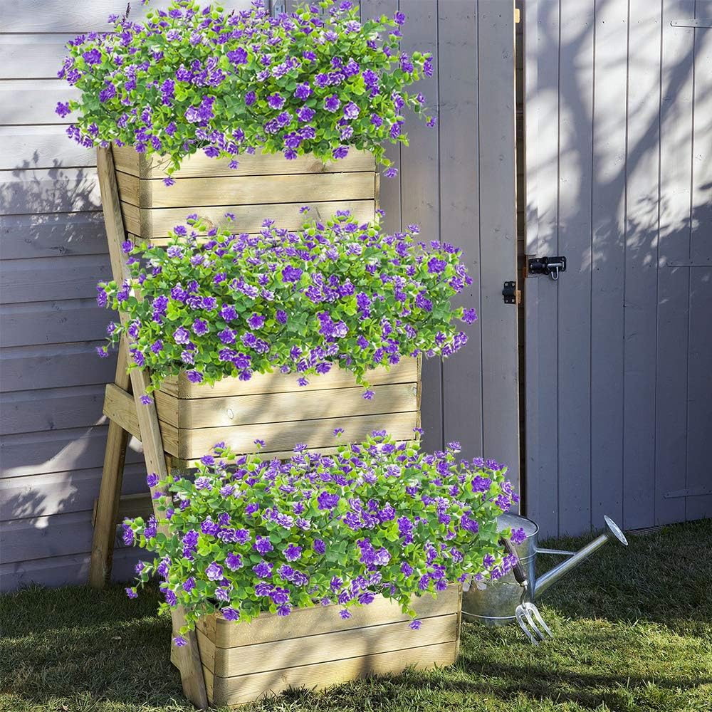 10 Bundles Artificial Fake Flowers, Faux Outdoor Plastic Plants UV Resistant Shrubs Outside Indoor