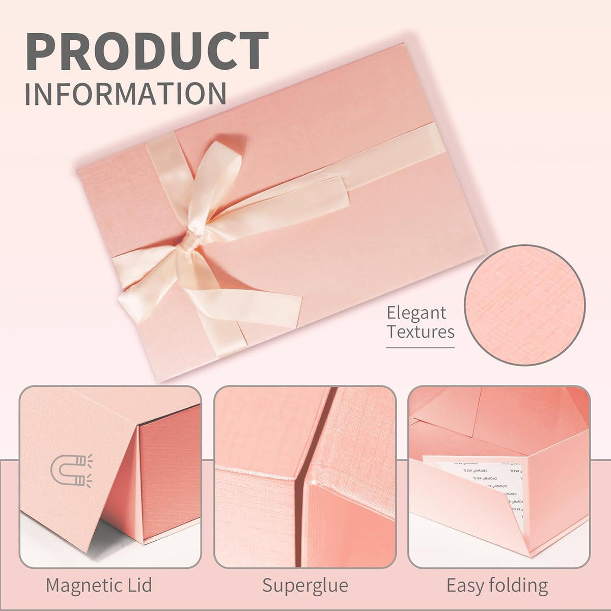 Rinrda Large Pink Gift Box,13.75"x9"x4.5", Gift Boxes with Magnetic Lids for Presents Closure Gift
