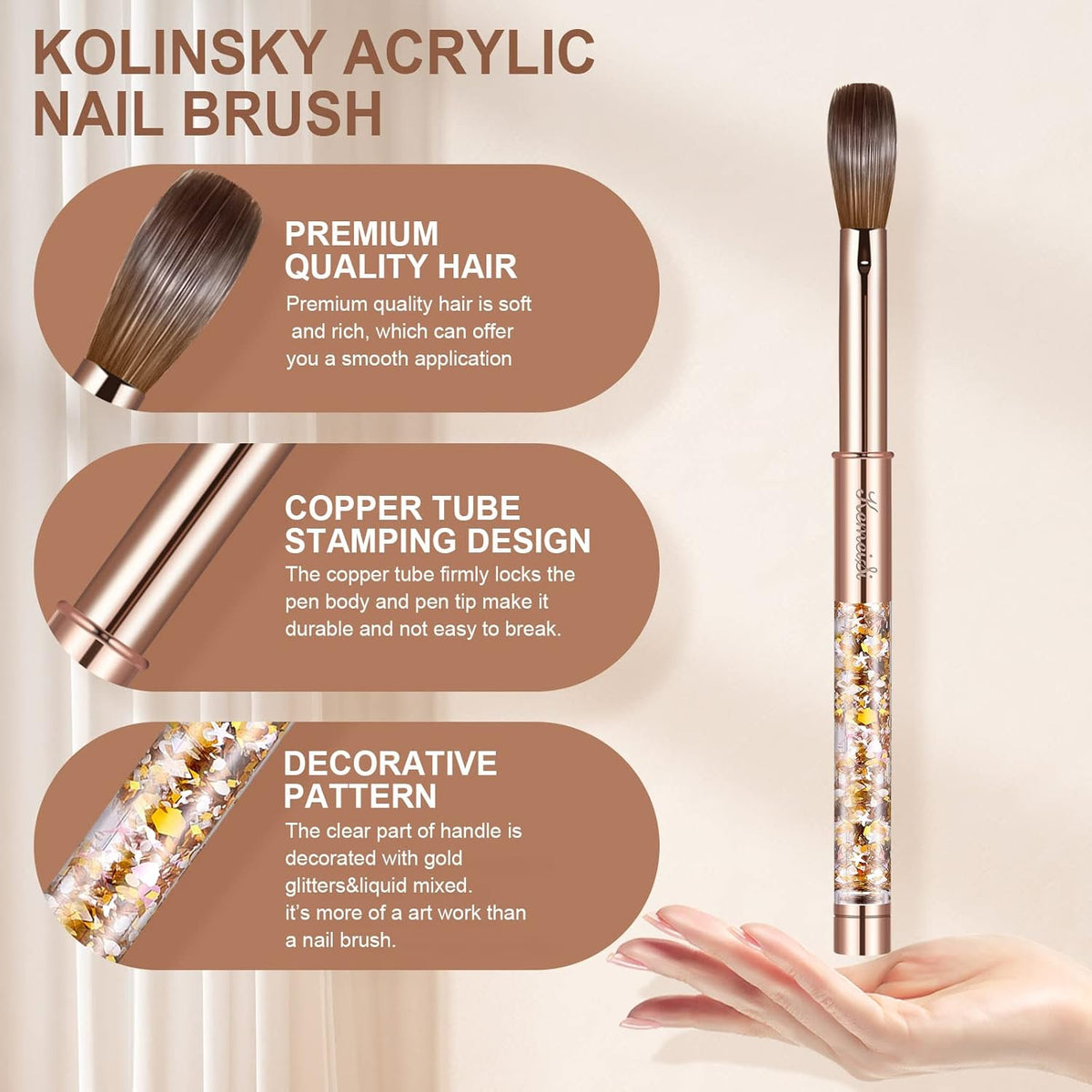 Acrylic Nail Brush Size 14,KEMEISI 100% Pure Kolinsky Nail Art Brushes Sturdy Handle Oval Shaped