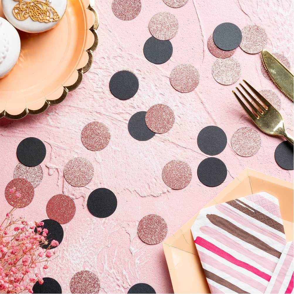 Rose Gold Glitter and Black Confetti Table Decoration for Valentine's Day Bachelor Birthday