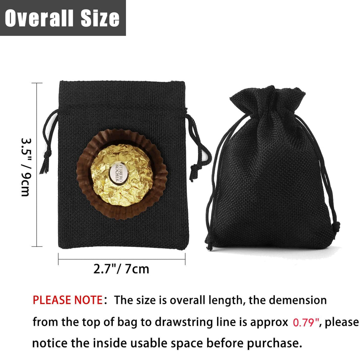 20Pcs Black Burlap Gift Bags With Drawstring 2.7x3.5 Inch, Linen Halloween Candy Jewelry Jute Sack
