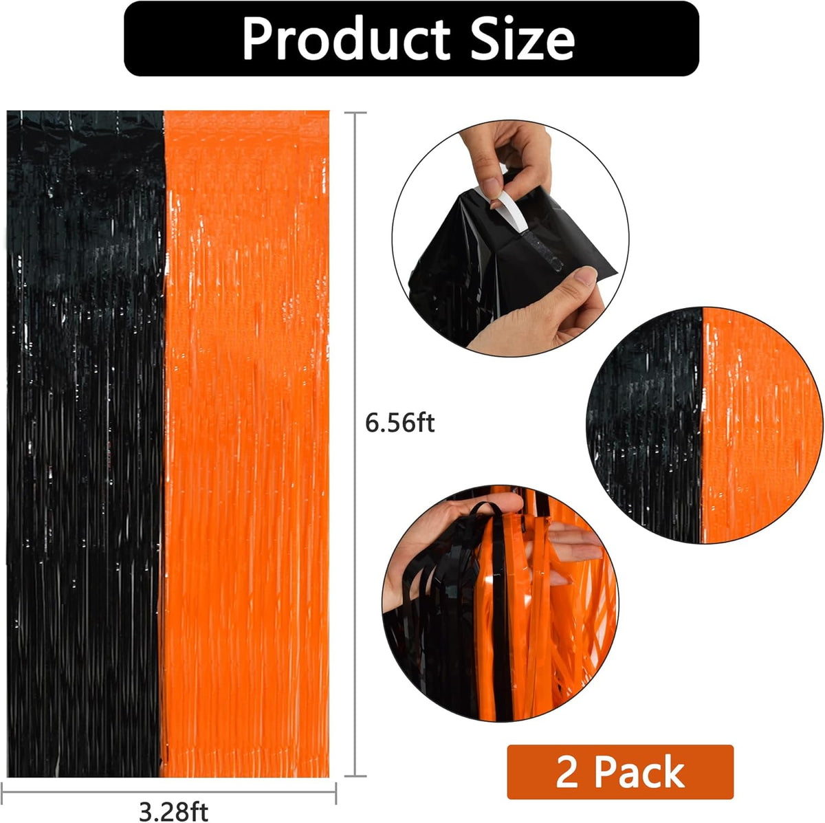 BEISHIDA 2Pcs Orange Black Door Streamer Happy Halloween Backdrop Pumpkins Foil Fringe Tinsel Horry