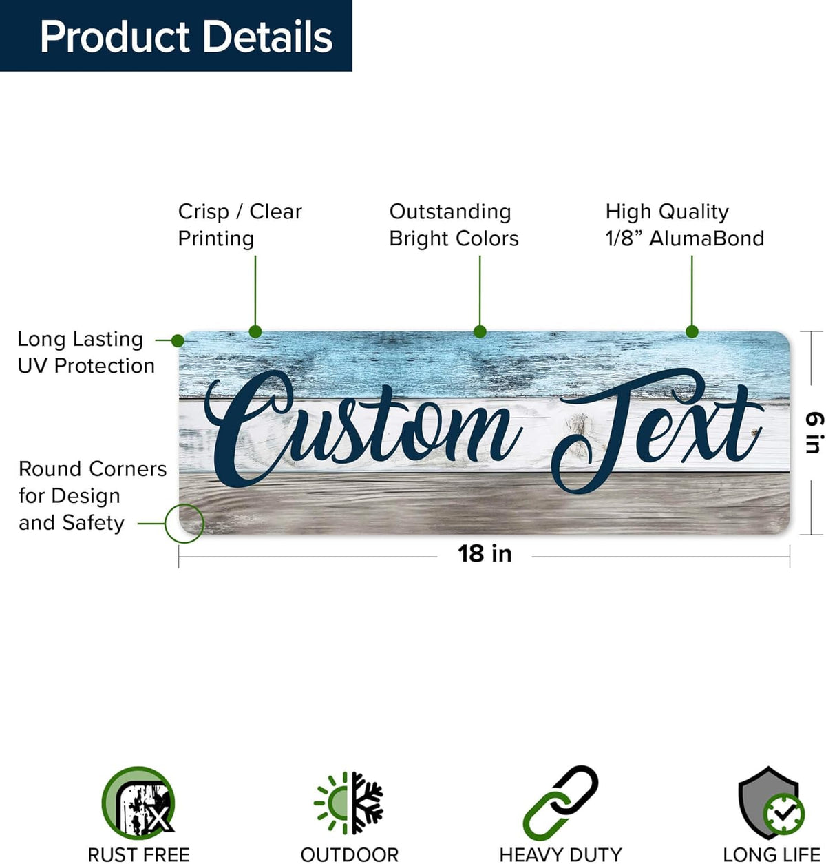 Custom Sign, Custom Street Sign, 11 Font Colors, 13 Font Styles, 4 Hole Options, 22 Sizes, 6x18