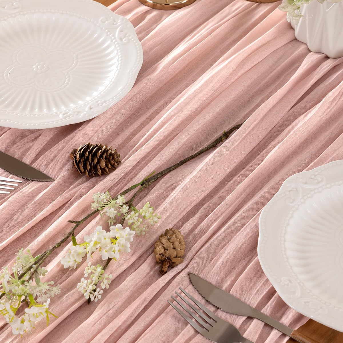 Dusty Pink Table Runner Cheesecloth Table Runner 14FT Farmhouse Table Runners 160 Inches Fall Table