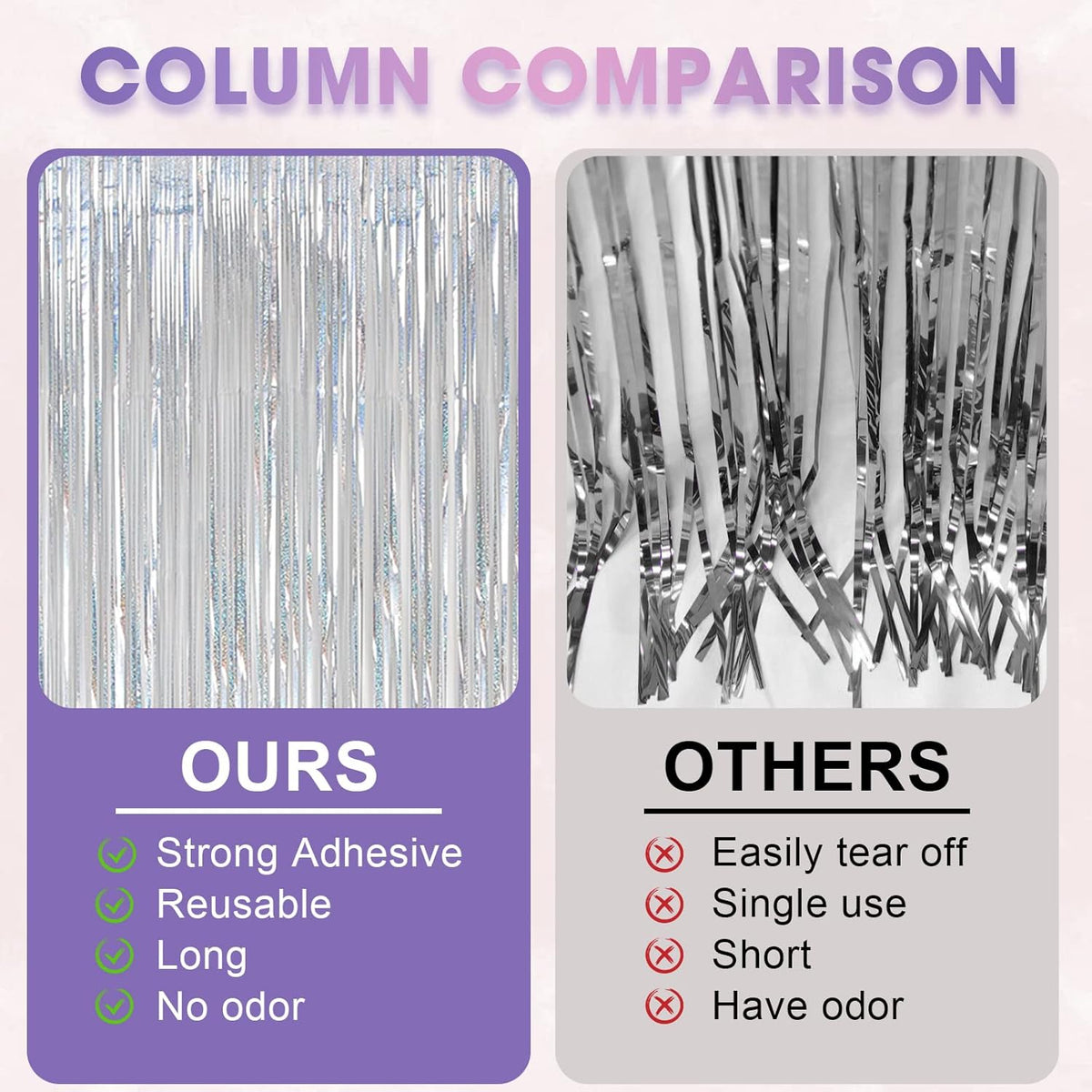 4 Pack Laser Silver Foil Fringe Backdrop Curtains, Tinsel Streamers Birthday Party Decorations