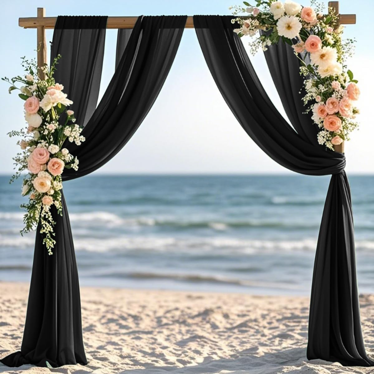 Black Fall Halloween Elegant Arch Draping Fabric Outdoor 1 Panel 29" × 20Ft Sheer Chiffon Curtain