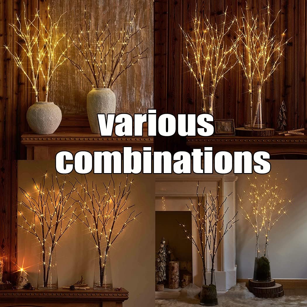 Fudios Lighted Brown Branches with Timer 32 in 100 LED for Vases Battery Operated, Artificial