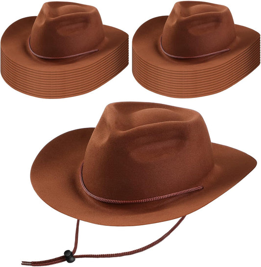 Mepase 24 Pieces Disposable Plastic Western Cowboy Hat Set Felt Wide Brimmed Cowgirl Hats for Men