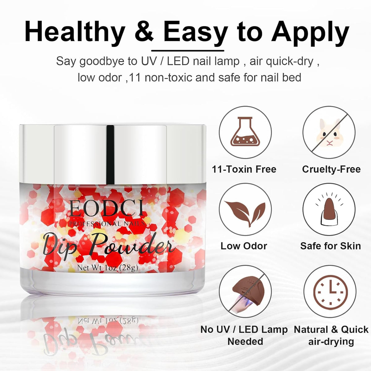 Color Dipping Powder, Red White Yellow Hexagon Sequins Dip powder No Nail Lamp Long Lasting Dip