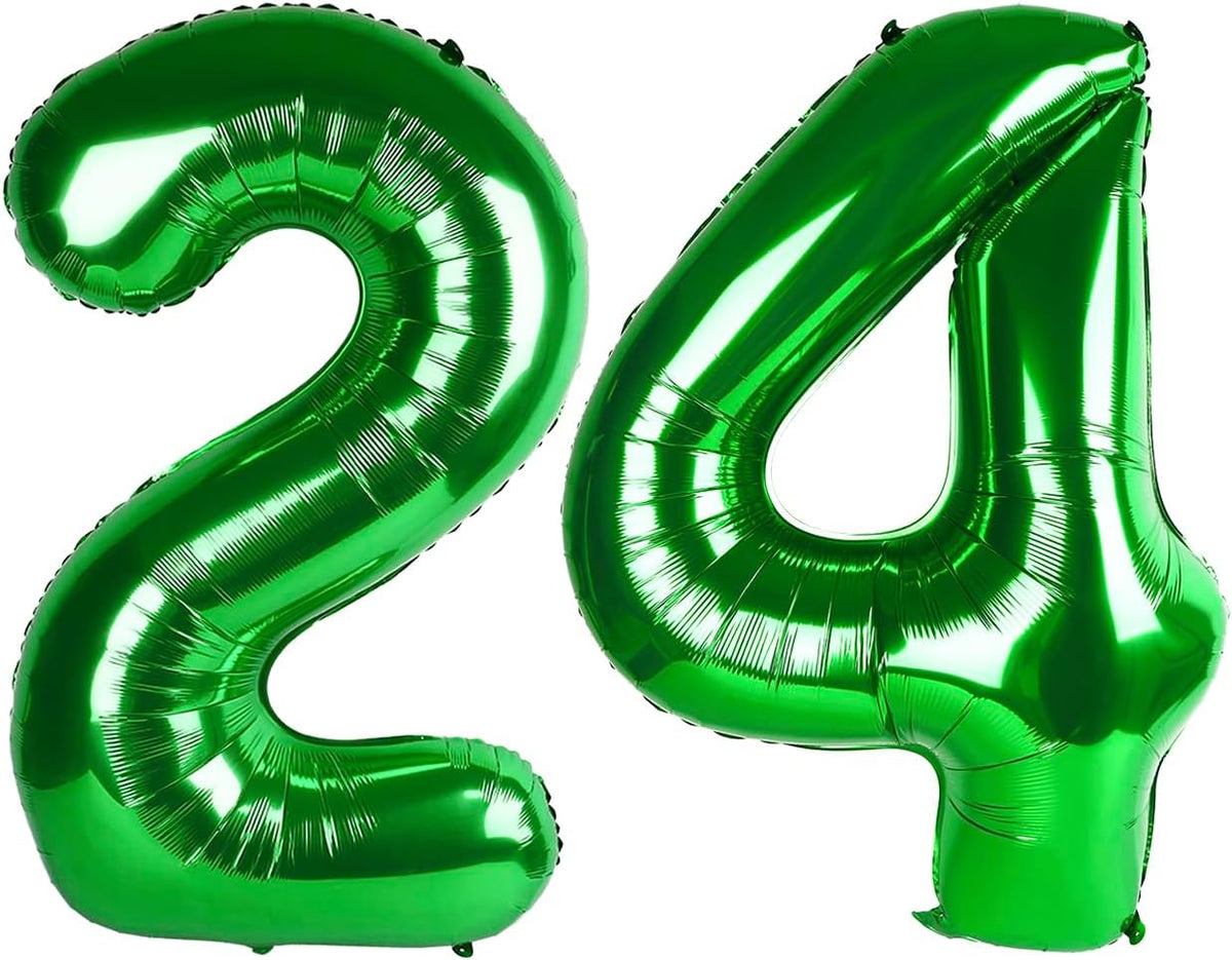 40 Inch Green Large Number 24 Birthday Balloon, Giant Number24 42 Balloons, Foil Mylar Big Balloons