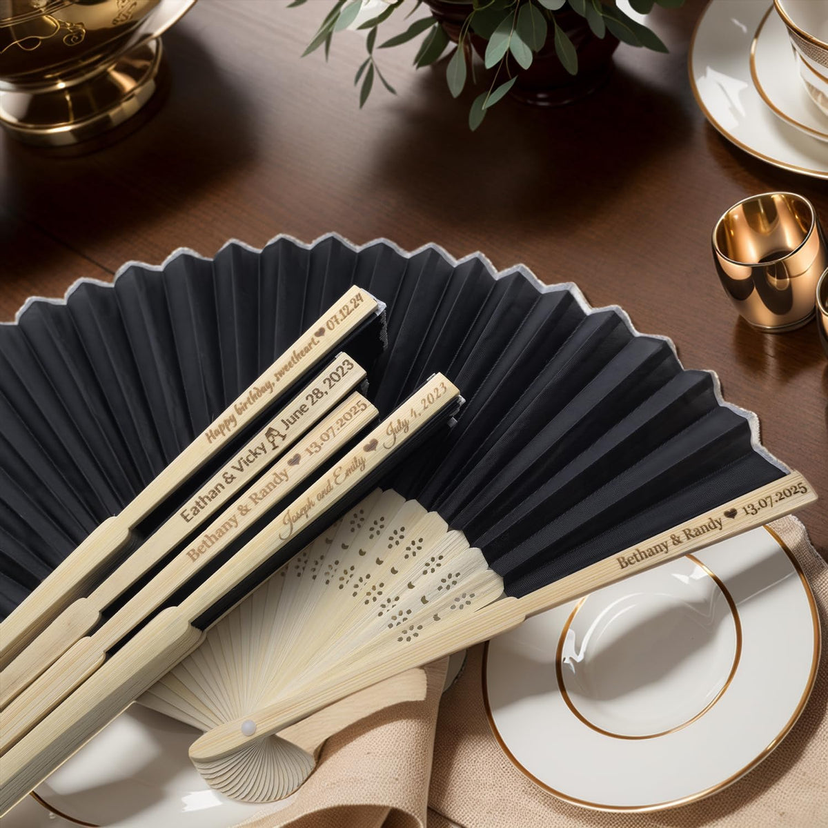 200Pcs Personalized Silk Fans Folding Hand Fan, Custom Wedding Bridal Party Favors, Summer Wedding