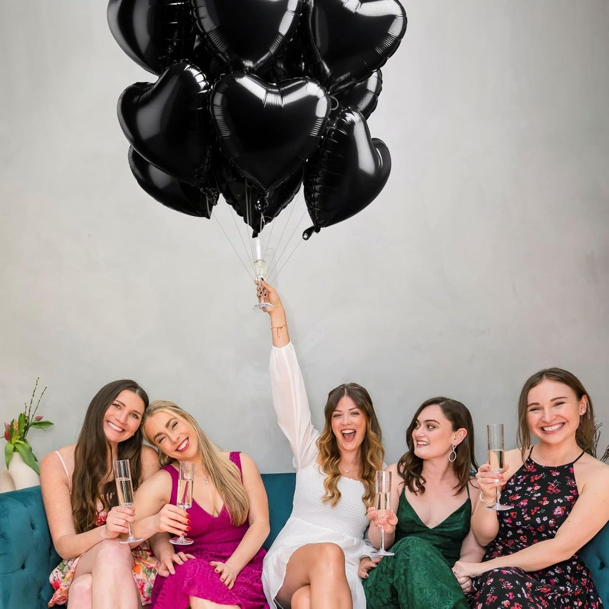 TONIFUL 15Pcs 18 Inch Black Heart Balloons Black Heart Shape Foil Mylar Balloons Decoration for