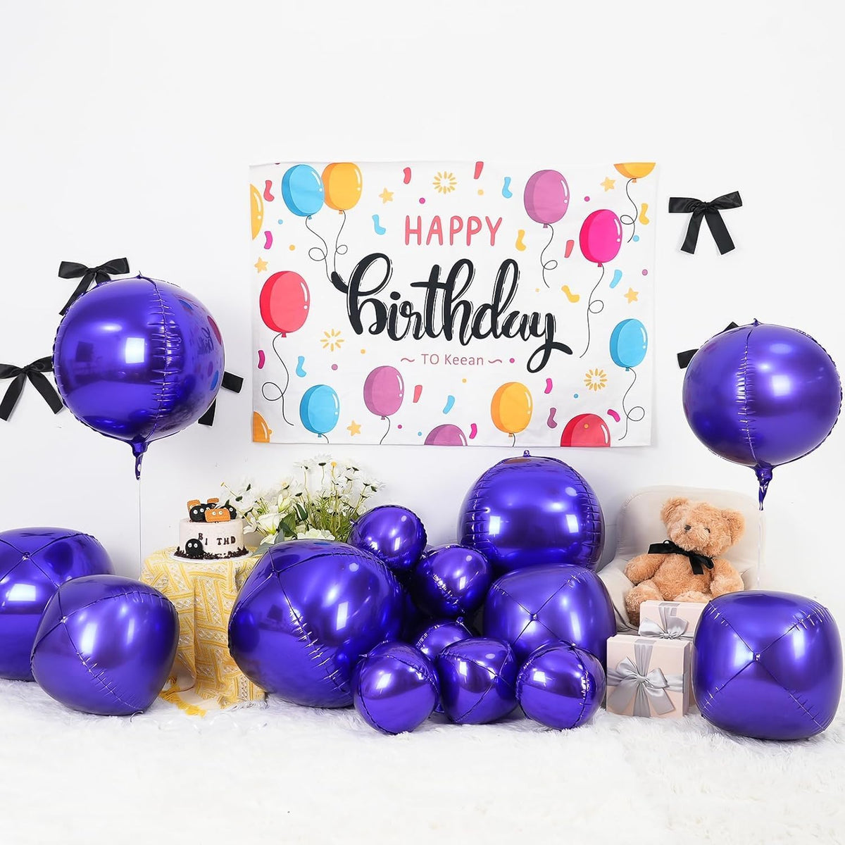 12Pcs Dark Purple Round Foil Balloons, 22" 15" 10" 4D Helium Ball Balloon, Metallic Purple Foil